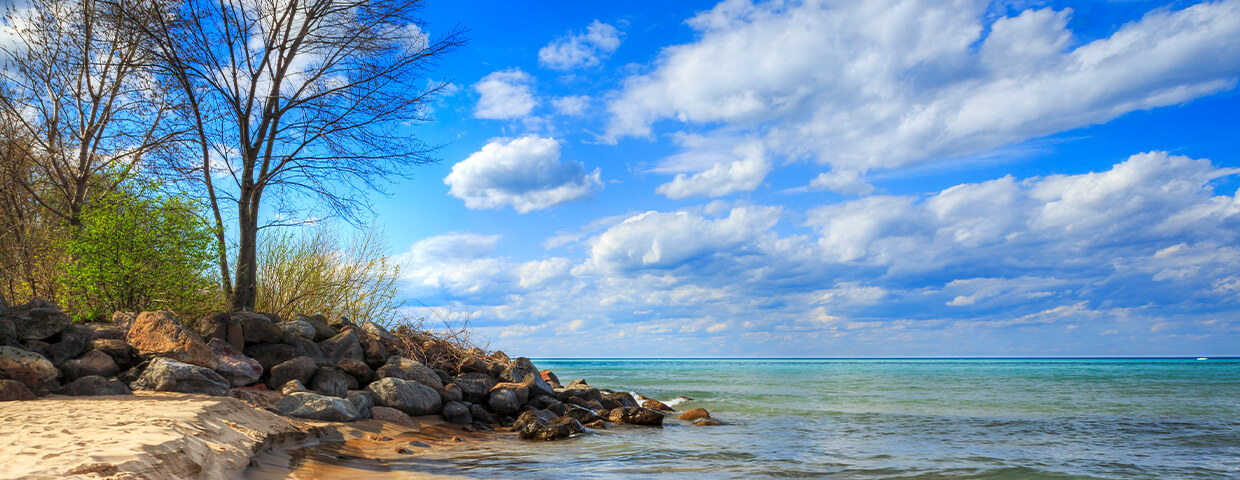Coastline with water and clouds